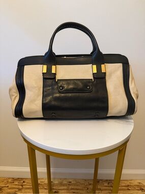 Chloé Alice Medium Satchel Bag in Black and Cream